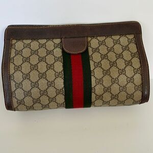 Authentic Gucci Web Sherry Line GG Canvas Clutch with Dust Bag